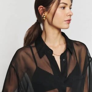 Reformation Will Sheer Black Button-Down Shirt